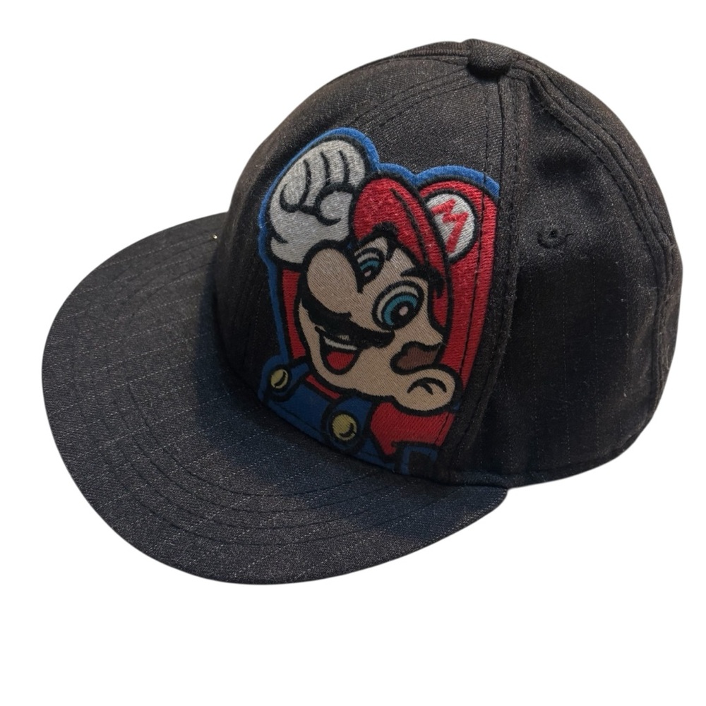 Super Mario Hat Black Ball Cap Nintendo Black Pinstriped Fitted